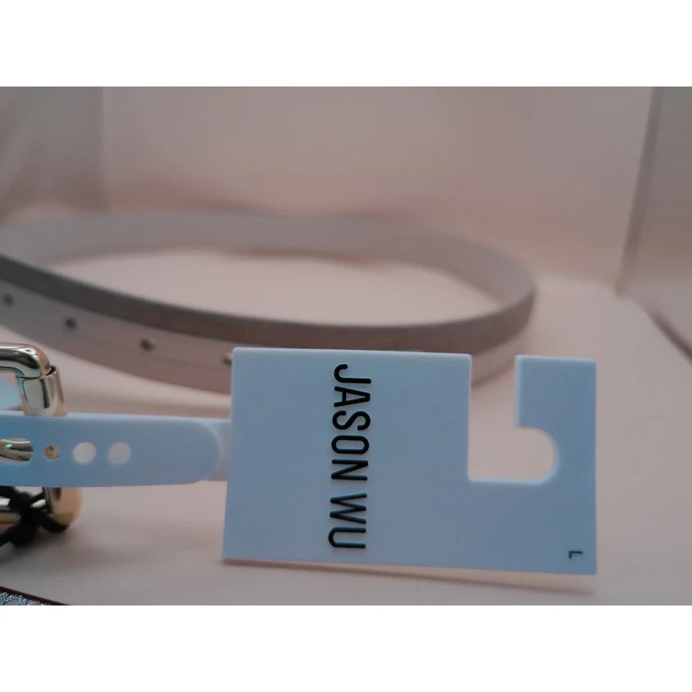 ⁠Jason Wu Leather Skinny Belt Bone Off White Gold Size L JB112602 Old Money